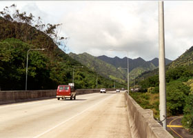 H-3 through scenic Halawa Valley, approaching tunnels