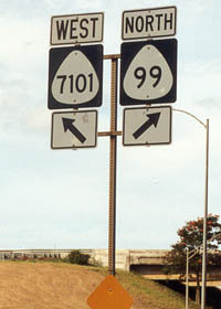 Route 7101 and 99 markers at their junction