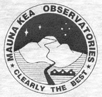 T-shirt logo: 'Mauna Kea Observatories | Clearly The Best' slogan, with outline of snow-covered mountain and road ascending to the summit