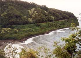 Hana Highway hugs a cliff