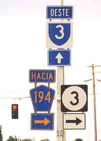 Three kinds of standard highway route markers in Puerto Rico