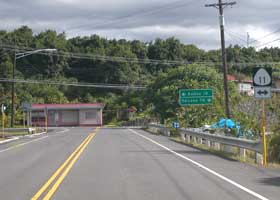 T-intersection of Ke-ala-o-Keawe Road (state route 160) with Mamalahoa Highway (part of state route 11)