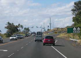 Northbound Queen Kaahumanu Highway (at this point state route 11), at intersection with Palani Road (state route 190) in Kailua-Kona; highway continues as state route 19