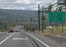 Southbound Queen Kaahumanu Highway (at this point state route 19), at intersection with Palani Road (state route 190) in Kailua-Kona; highway continues as state route 11