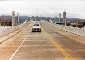 Roadway of Admiral Cleary bridge to Ford Island