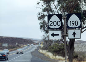 Junction of route 190 southbound with Ala Mauna Saddle Road