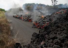 Jagged a'a lava flow crossing Orchid Street