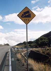 17% downgrade sign near the visitor center, facing southbound