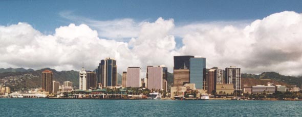 Downtown Honolulu, from Sand Island