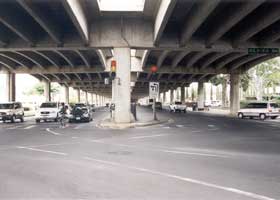 Waialae Avenue under H-1 viaduct, at intersection with Kilauea Avenue