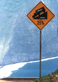 25% grade warning on road down to Waipio Valley